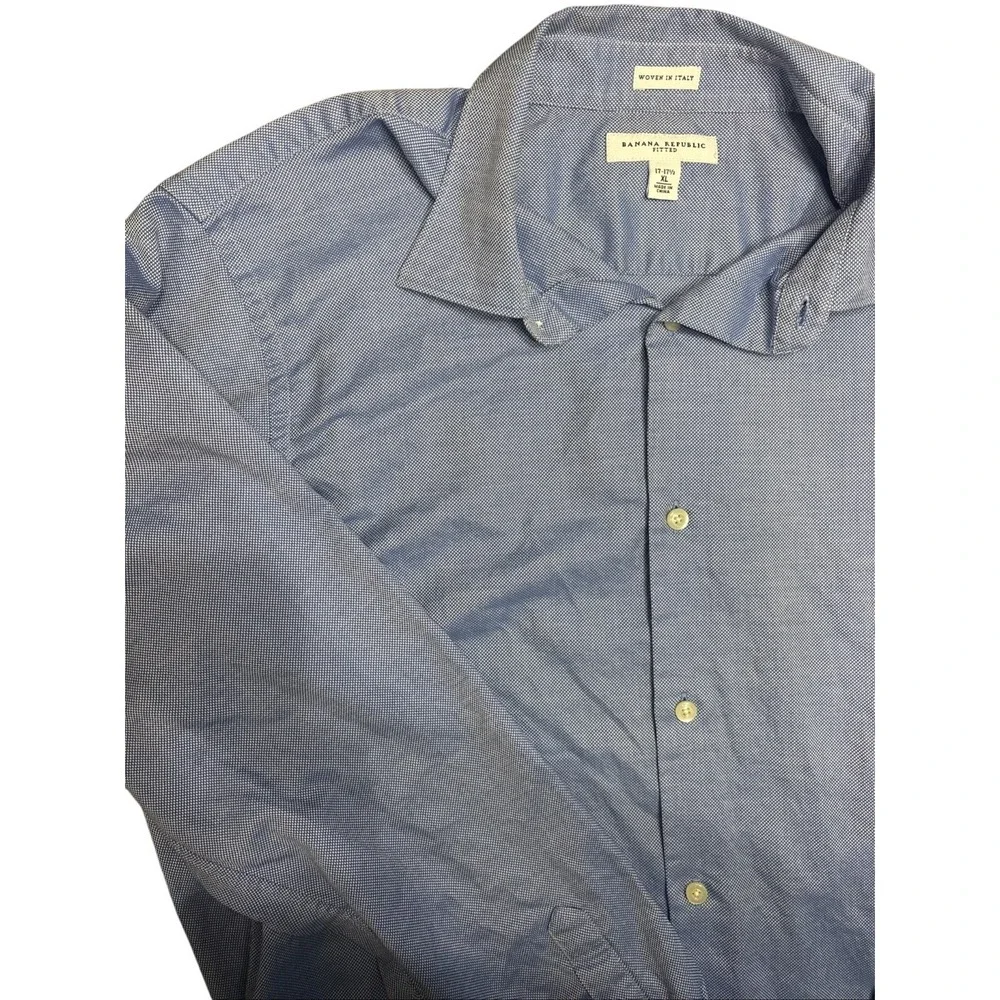 Banana Republic‎ Mens XL Fitted Dress Shirt Blue Woven In Italy Button Down